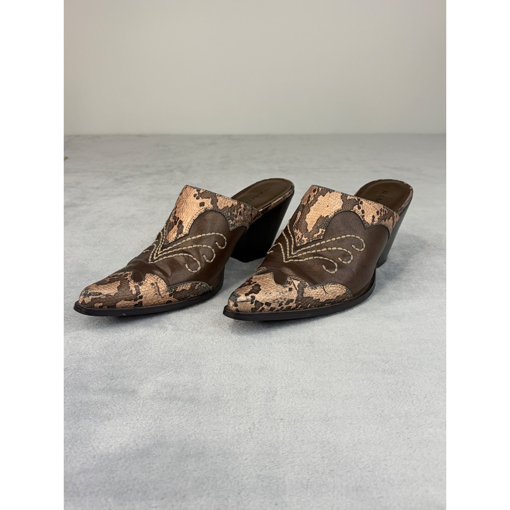 Y2K Rampage Womens Rilley Mules 9.5 Brown Snakeskin Western Pointed Block Heel